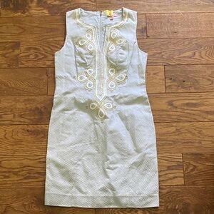 Lilly Pulitzer Sleeveless Embroidered Shift Dress in Pale Blue and Yellow